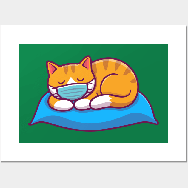 Cute cat sleeping with mask on cartoon Wall Art by Catalyst Labs